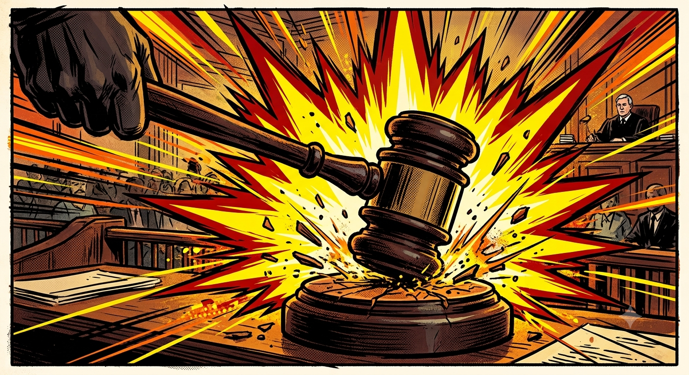 Issue №4 cover — a judge's gavel striking down in a burst of light.