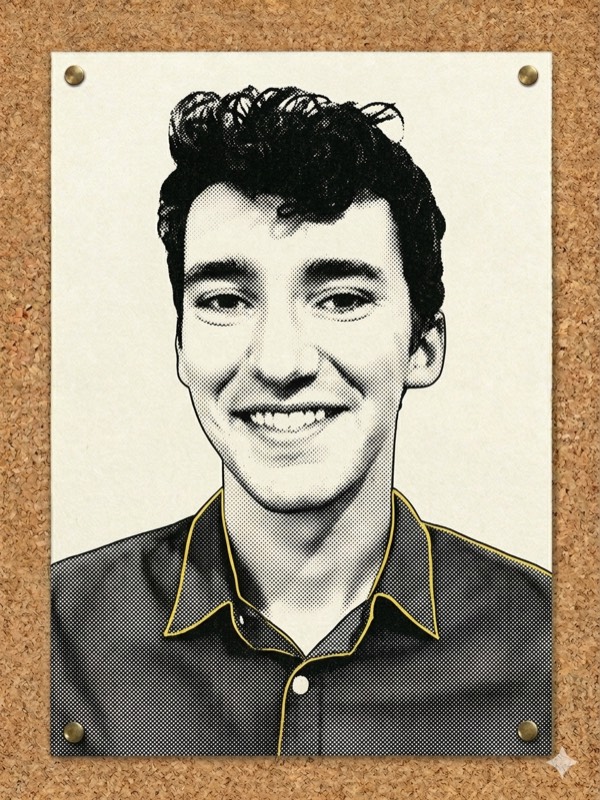 Illustration of Joshua Achiam — original halftone portrait by Compute!