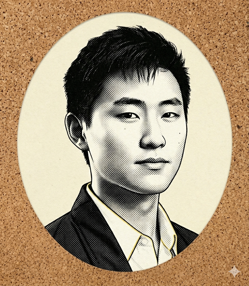Alexandr Wang, head of Meta Superintelligence Labs — illustrated stipple portrait.